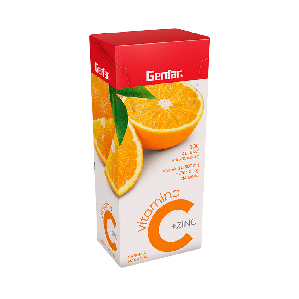 VITAMINA C +ZINC GENFAR T. MASTICABLES NARANJA CAJA X 100 UNDS