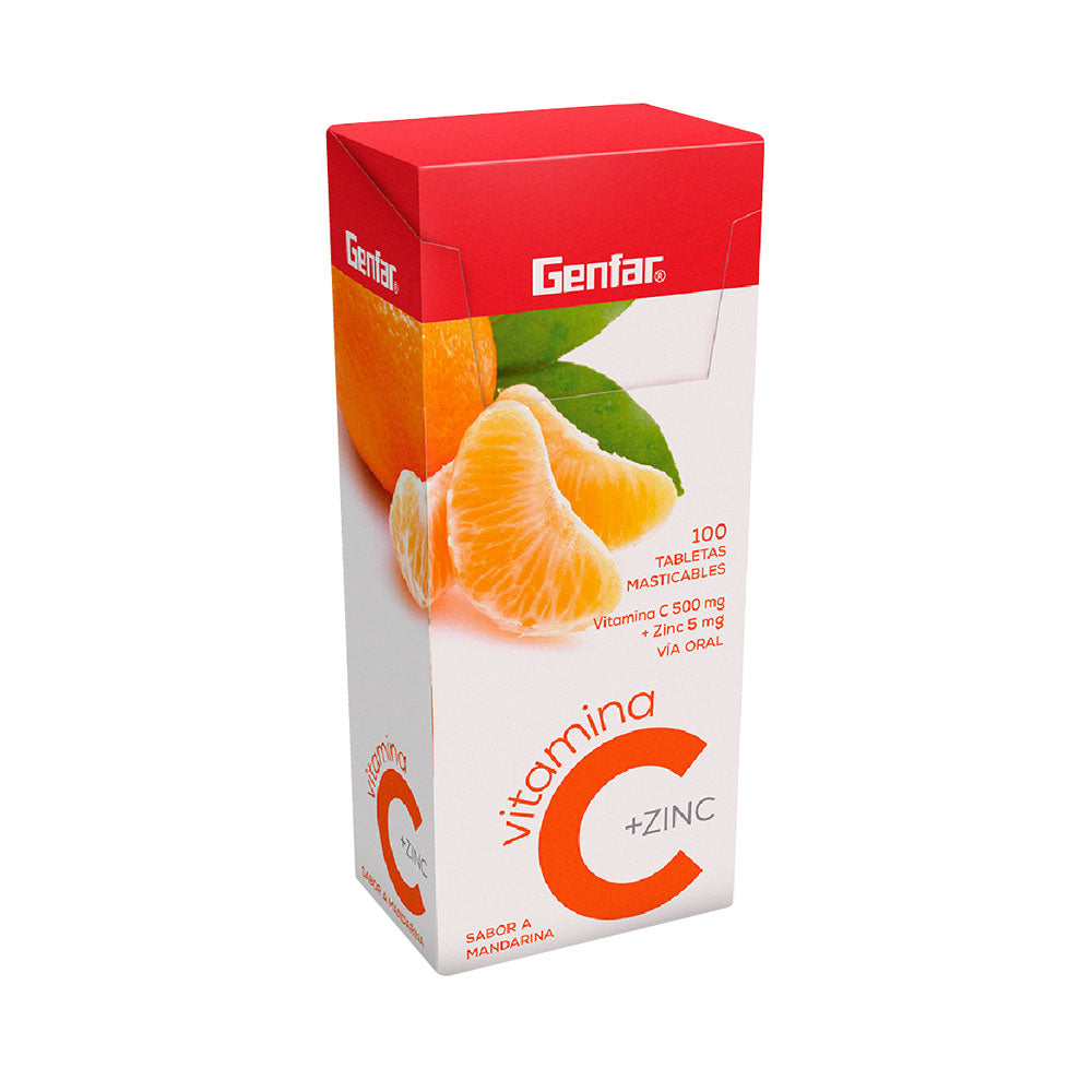 VITAMINA C +ZINC GENFAR T. MASTICABLES MANDARINA CAJA X 100 UNDS