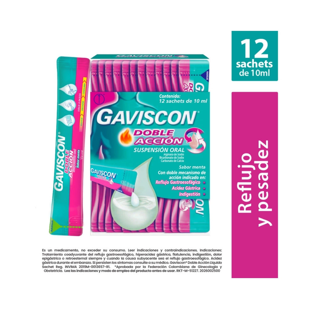 GAVISCON LIQUIDO DOBLE ACCION SACHET CAJA X 12 UNDS