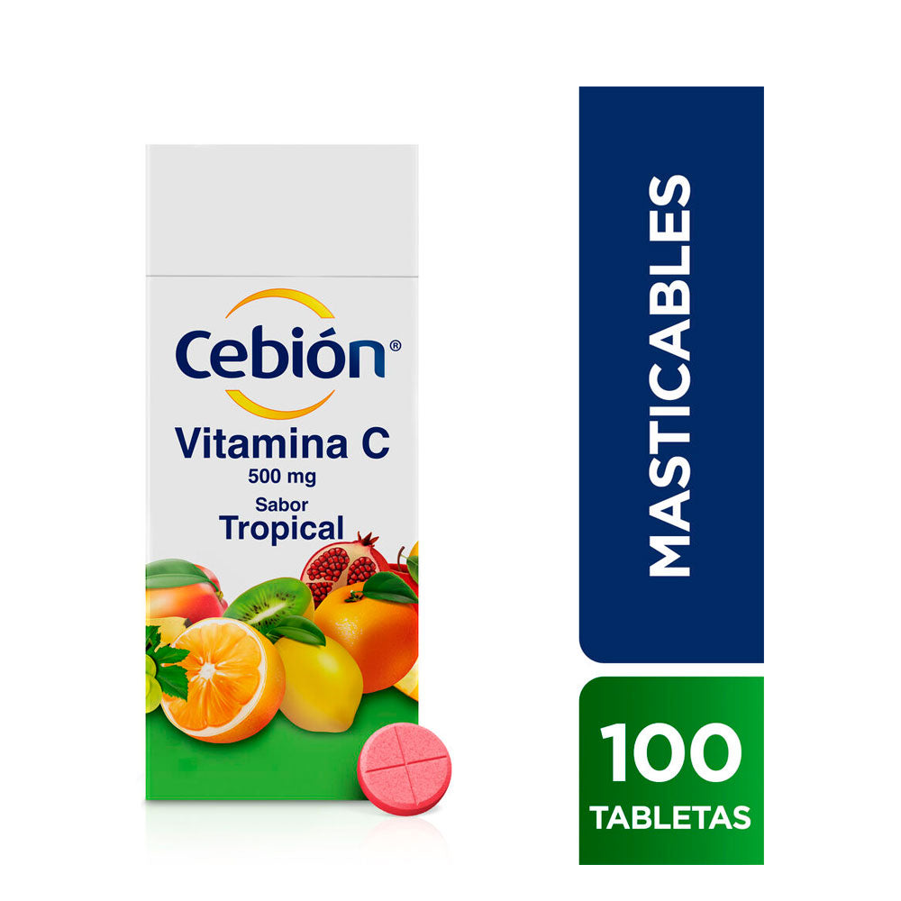 VITAMINA C CEBION T. MASTICABLES 500 MG TROPICAL BOLSA 100UNDS