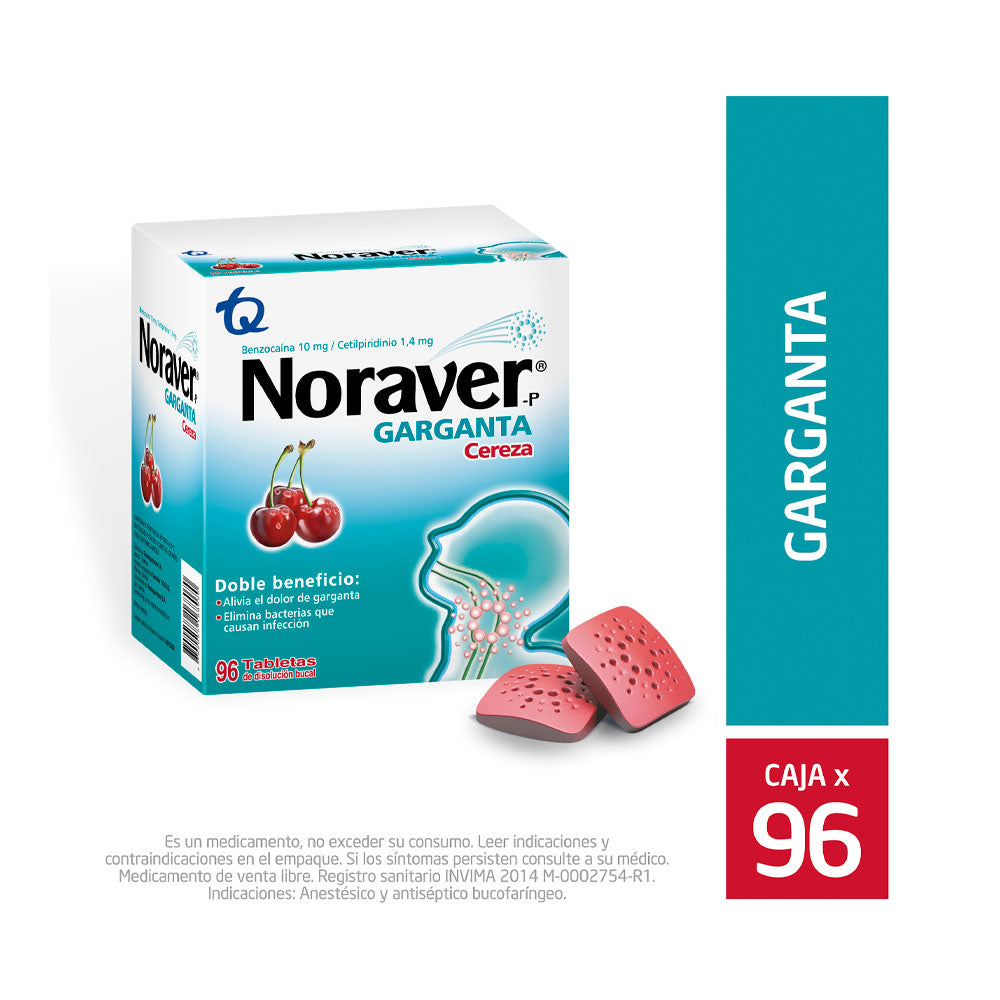 NORAVER GARGANTA TABLETAS CEREZA CAJA X 96 UNDS
