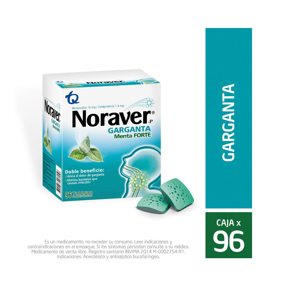 NORAVER GARGANTA TABLETAS MENTA CAJA X 96 UNDS