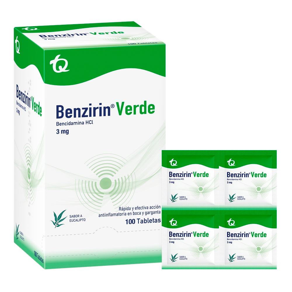 BENZIRIN VERDE T. MASTICABLES EUCALIPTO CAJA 100UNDS