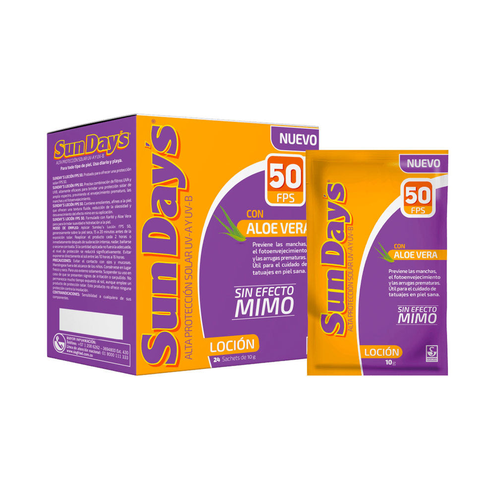 SUN DAY´S LOCION PROTECTOR SOLAR SPF 50 CAJA X 24 UNDS