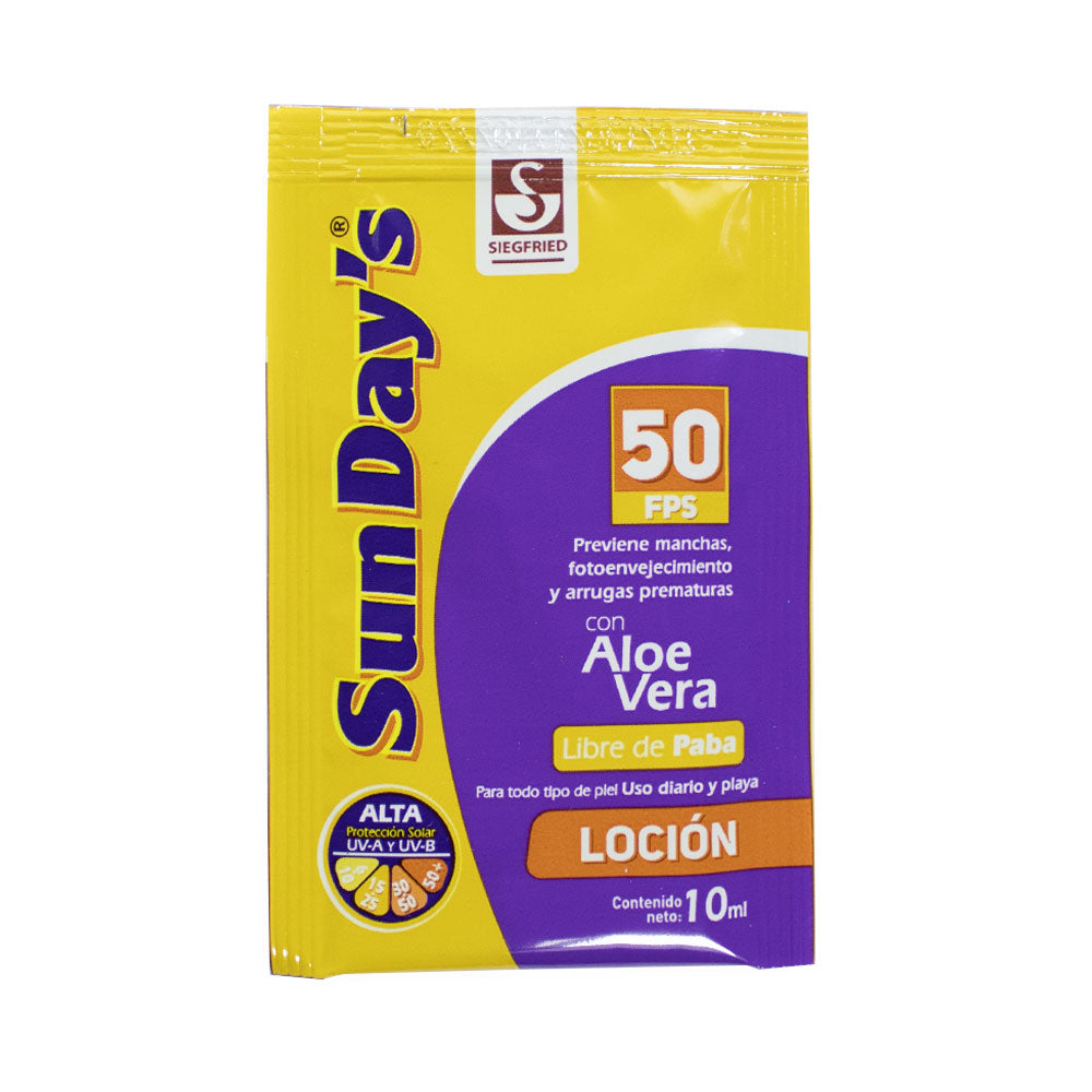 SUN DAY´S LOCION PROTECTOR SOLAR SPF 50 CAJA X 24 UNDS