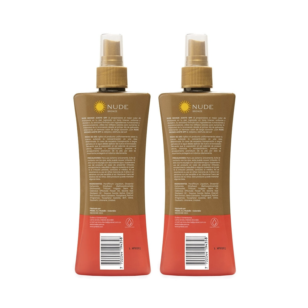 ACEITE BRONCEADOR NUDE SPF 2 FRASCO 2 X 240ML