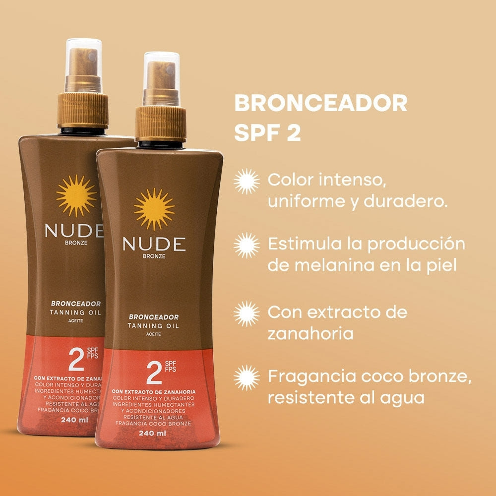 ACEITE BRONCEADOR NUDE SPF 2 FRASCO 2 X 240ML
