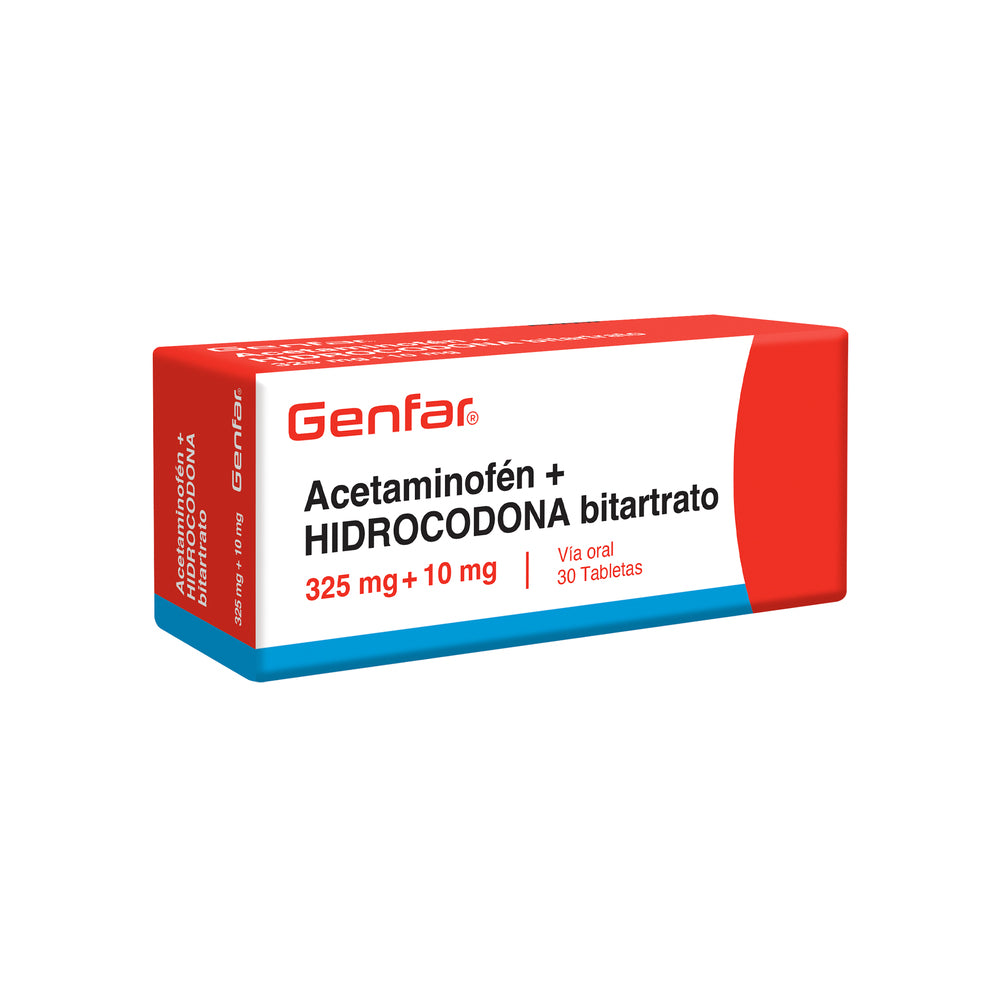 ACETAMINOFEN + HIDROCODONA TABLETAS 325/10MG CAJA X 30 UNDS