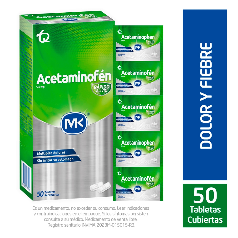ACETAMINOFEN MK TABLETAS 500 MG CAJA X 50 UNDS