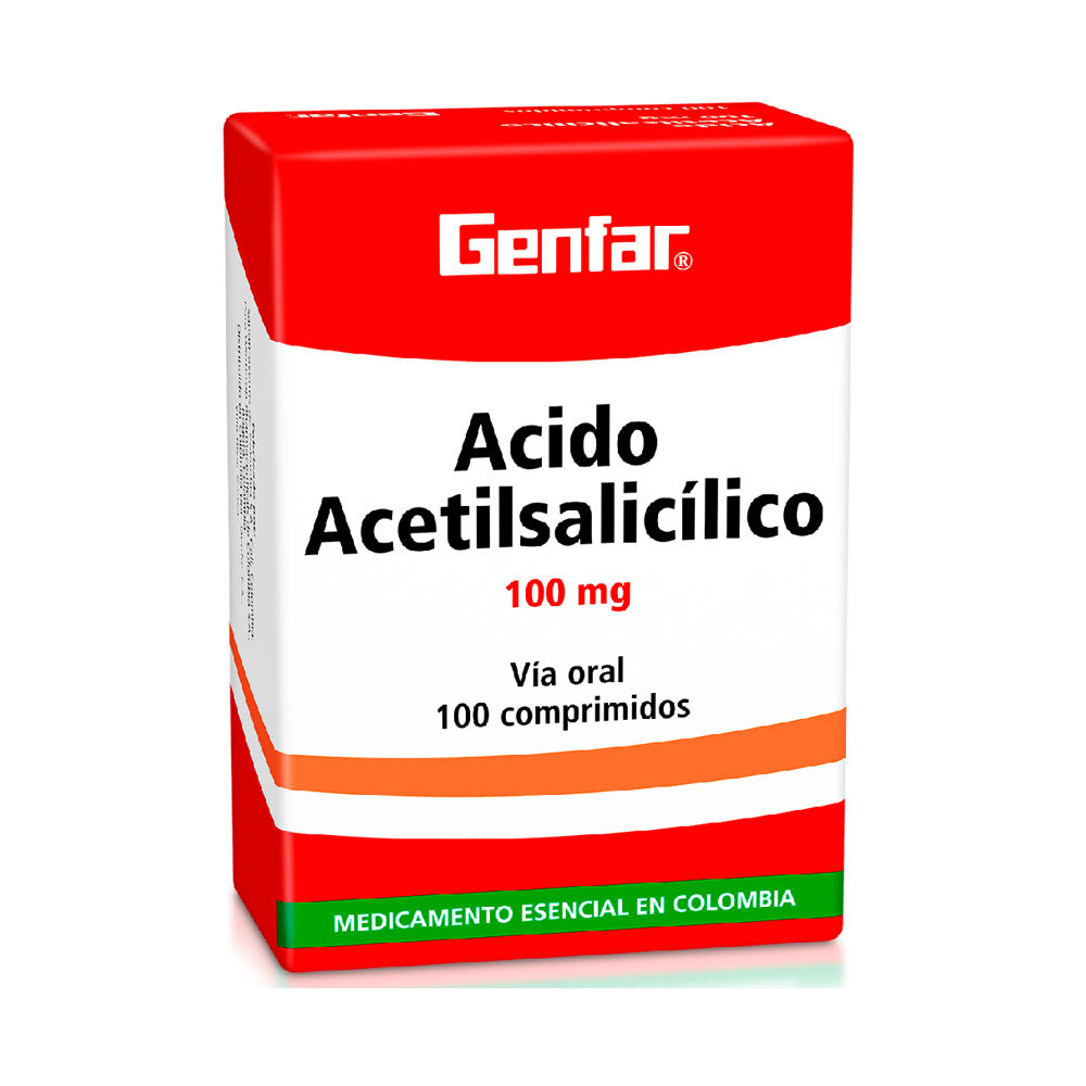 ACIDO ACETILSALICILICO GENFAR TABLETAS 100 MG CAJA X 100 UNDS