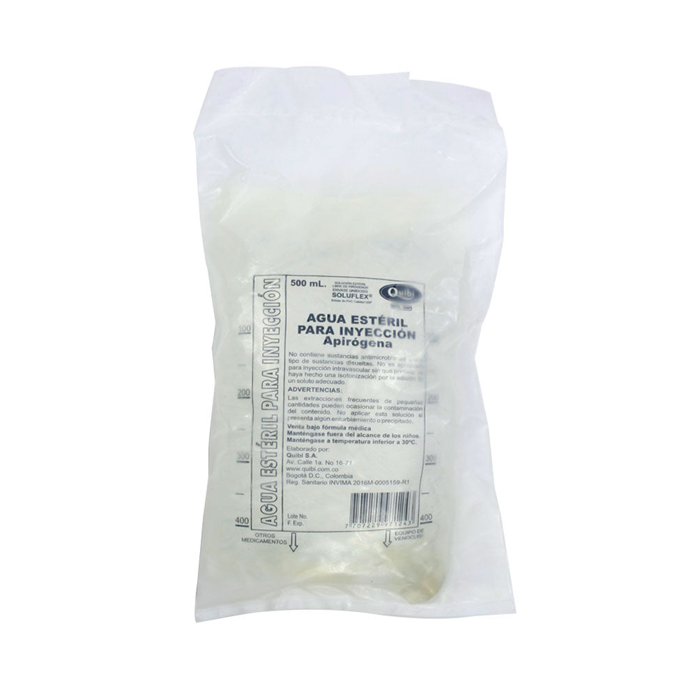 AGUA ESTERIL QUIBI SOLUCION INYECTABLE BOLSA 500 ML