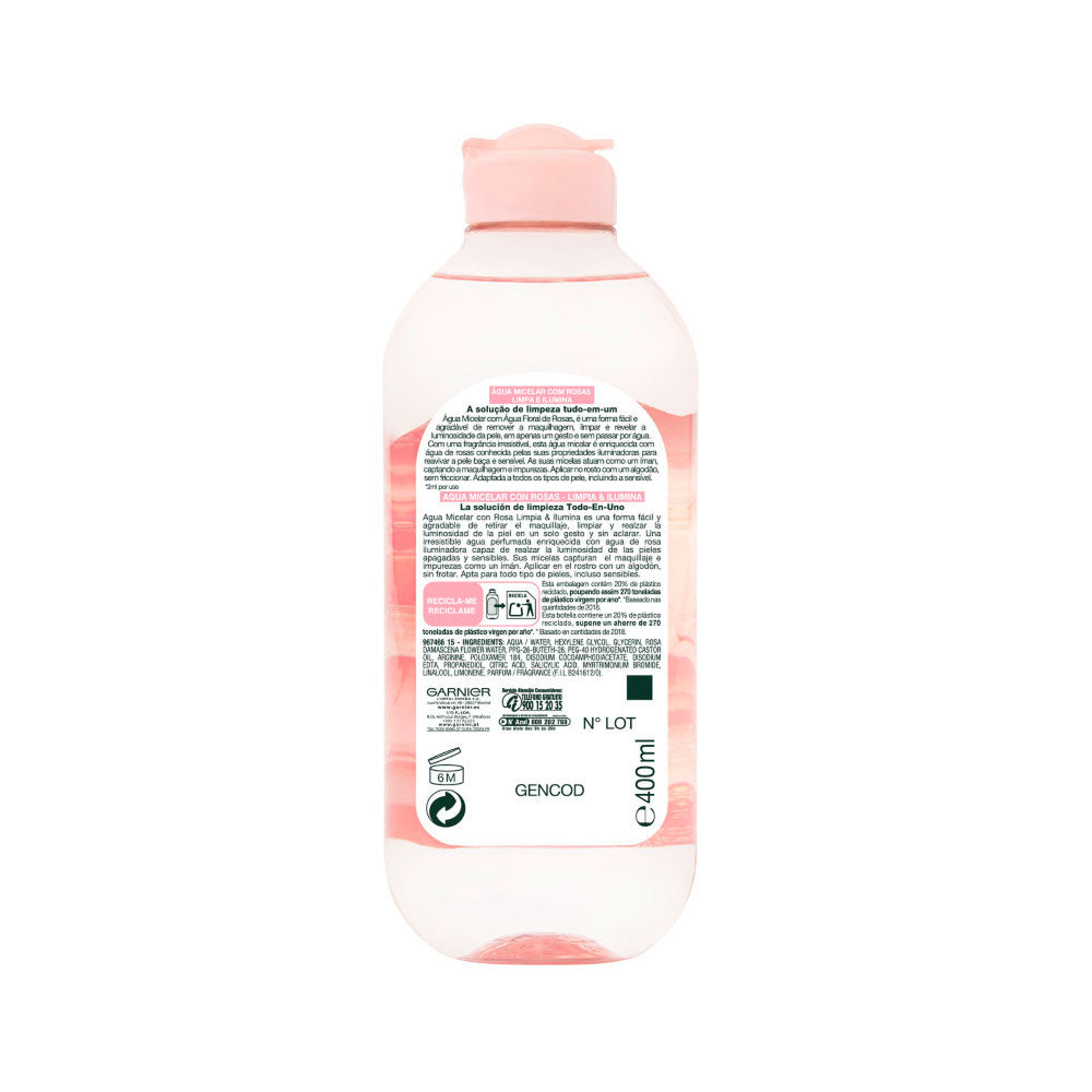 AGUA MICELAR DE ROSAS GARNIER FRASCO 400 ML
