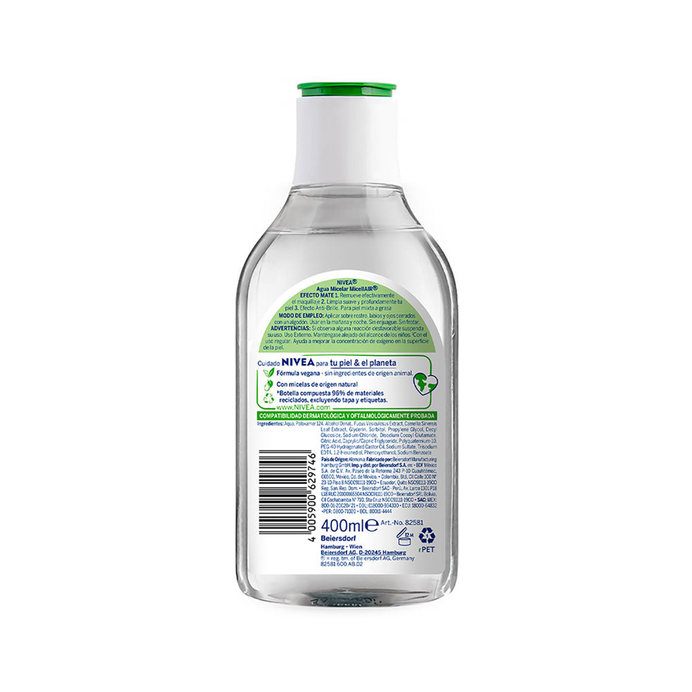 AGUA MICELAR NIVEA EFECTO MATE FRASCO 400 ML