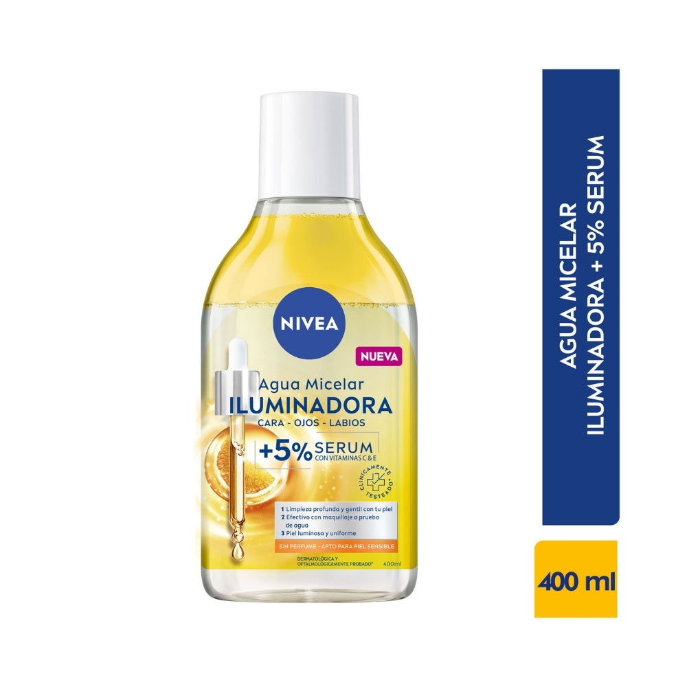 AGUA MICELAR NIVEA ILUMINADORA+5% SERUM CAJA 400 ML
