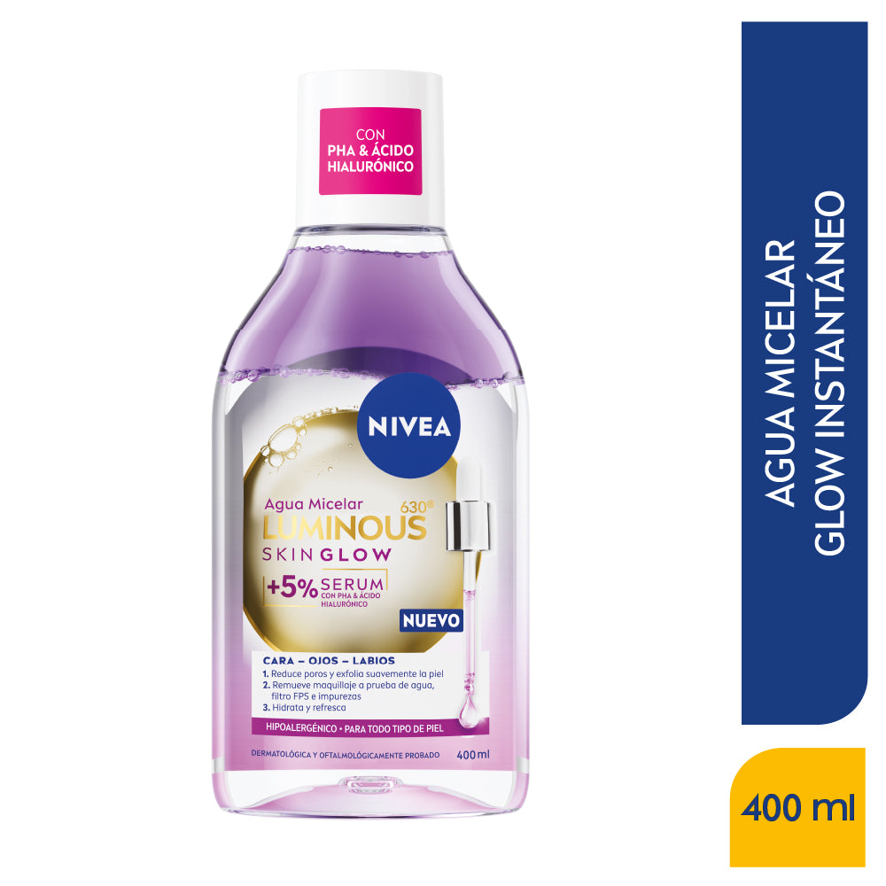 AGUA MICELAR NIVEA LUSKIN GLOWMINOUS FRASCO 400 ML