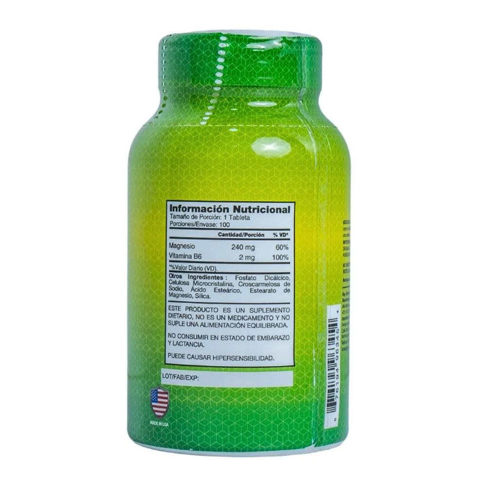 ALFA VITAMINS MAGNESIUM + B6 TABLETAS FRASCO X 100 UNDS