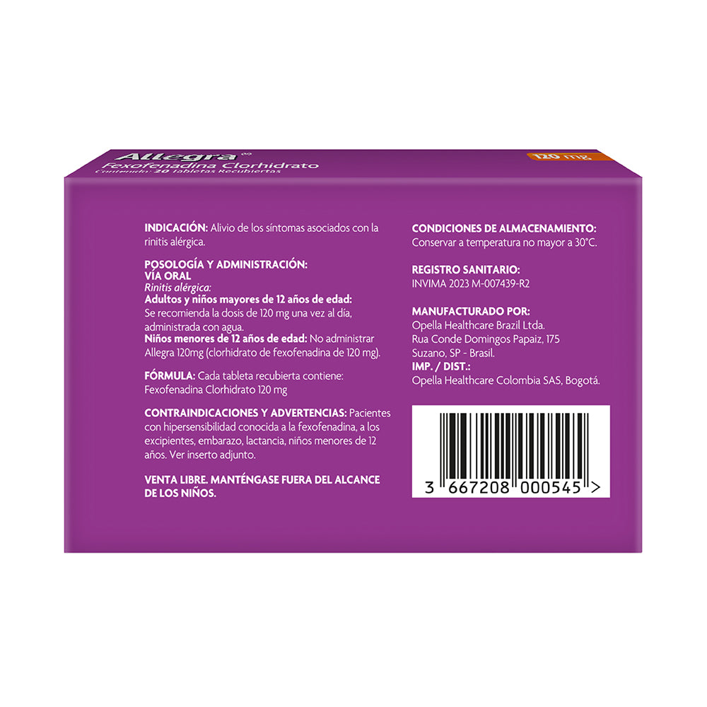 ALLEGRA TABLETAS 120 MG CAJA X 20 UNDS