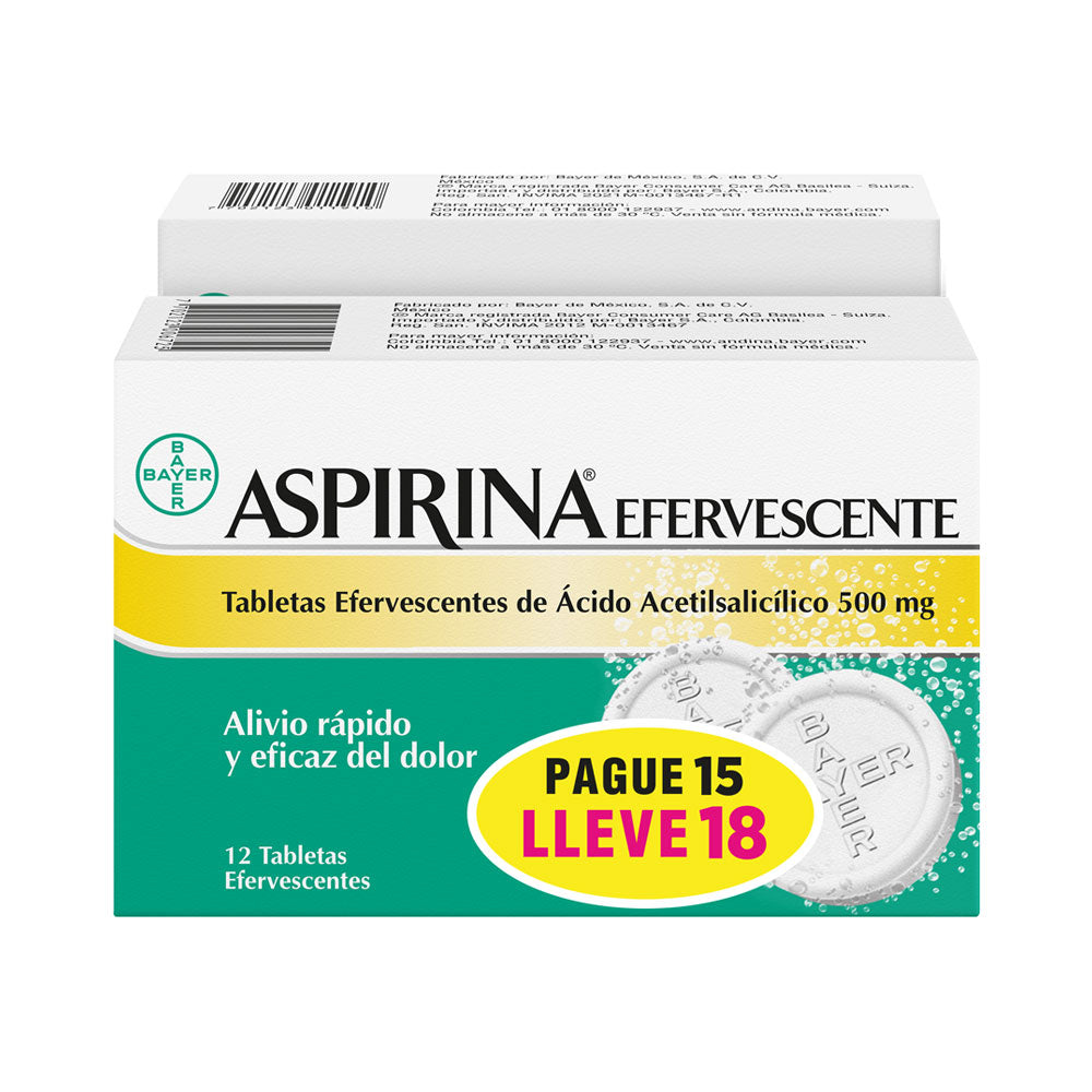 ASPIRINA EFERVESCENTE TABLETAS CAJA PAGUE 15 LLEVE 18