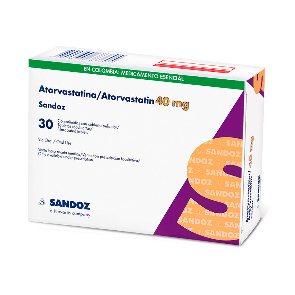 ATORVASTATINA SANDOZ TABLETAS 40 MG CAJA X 30 UNDS