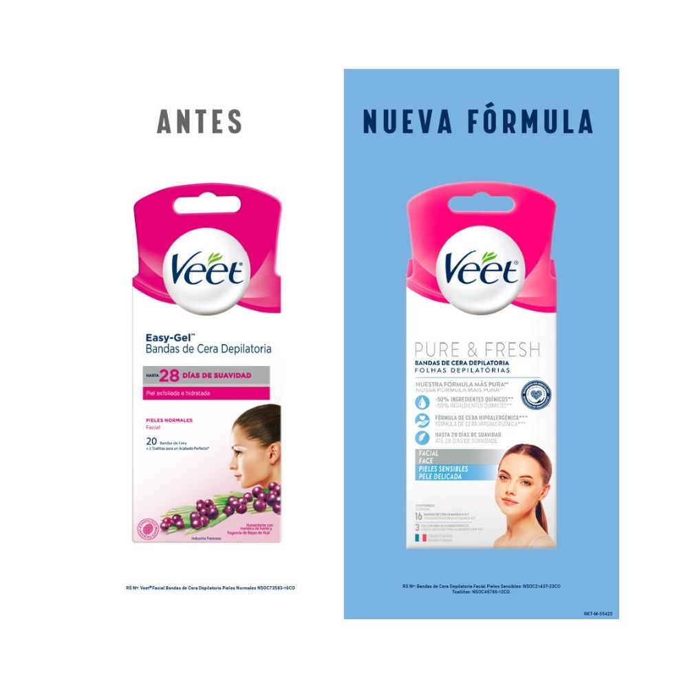 BANDAS DEPILATORIAS FACIALES VEET CAJA X 16 UNDS