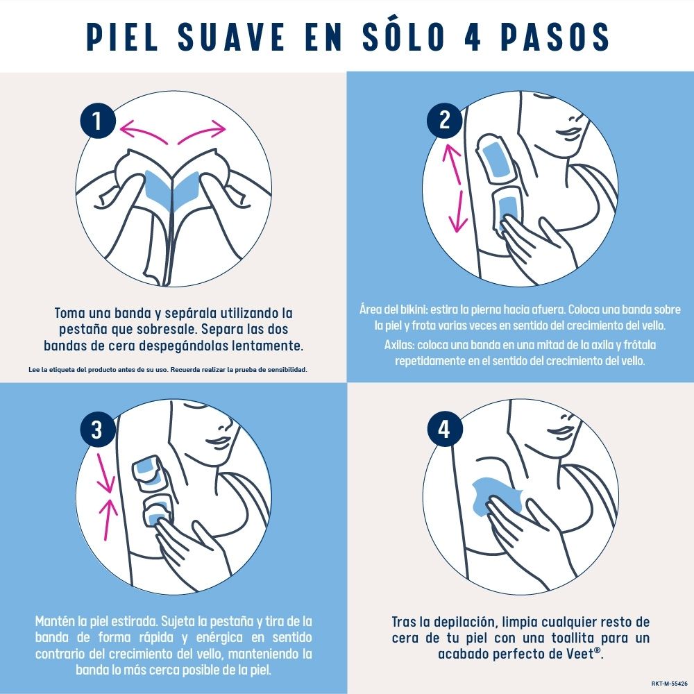 BANDAS DEPILATORIAS VEET AXILAS Y ÁREA DEL BIKINI PIEL SENSIBLE CAJA X 16 UNDS