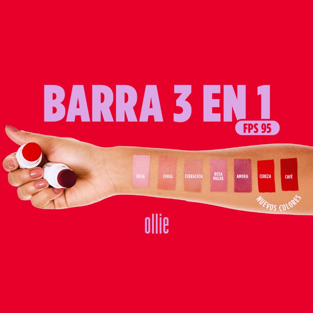 BARRA 3 EN 1 RUBOR, LABIAL Y SOMBRA FPS 95 CEREZA 4.5 G