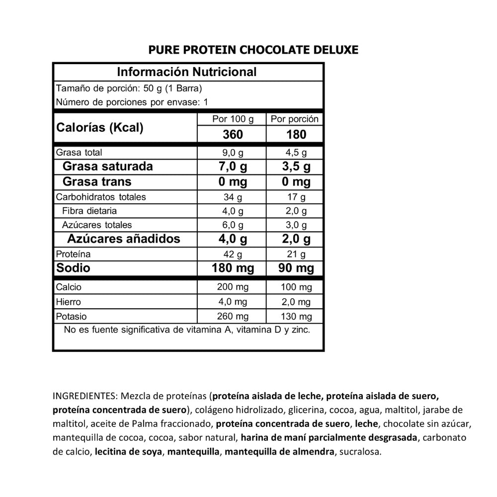 BARRA DE PROTEINA PURE PROTEIN CHOCOLATE DELUXE BOLSA 50 G