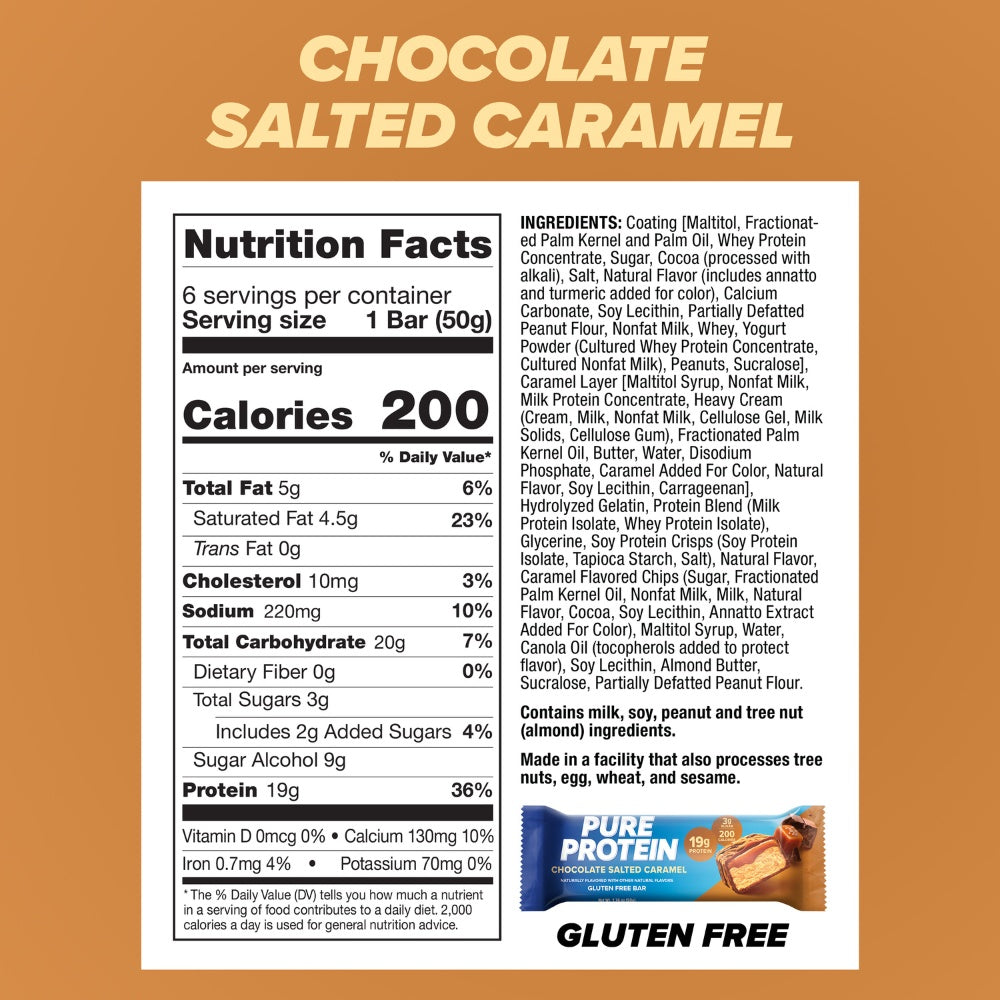 BARRA DE PROTEINA PURE PROTEIN CHOCOLATE SALTED CARAMEL BOLSA 50 G
