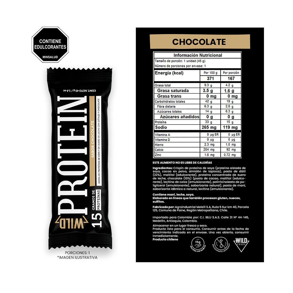 BARRA DE PROTEINA WILD PROTEIN CHOCOLATE CAJA X 5 UNDS