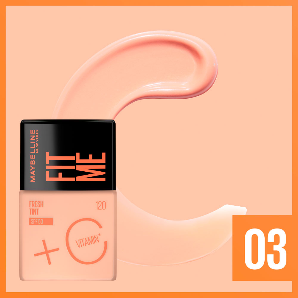 BASE LIQUIDA MAYBELLINE FIT ME FRESH TINT SPF 50 TONO 03 FRASCO GOTERO 30 ML