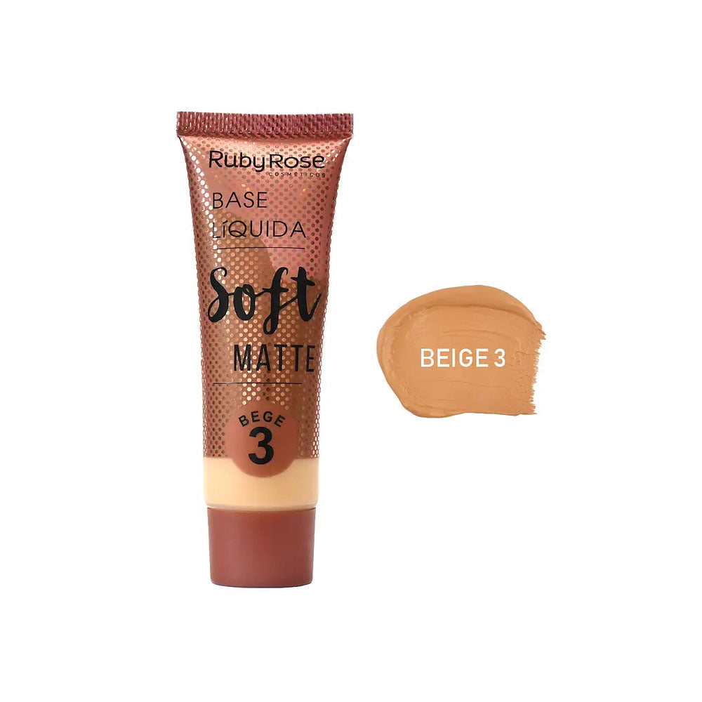 BASE LIQUIDA RUBY ROSE SOFT MATTE BEIGE #3 TUBO X 1 UND