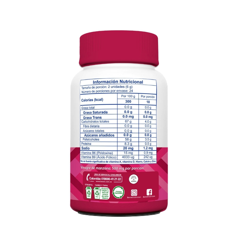 BENET VINAGRE DE MANZANA GOMAS FRASCO 144 G