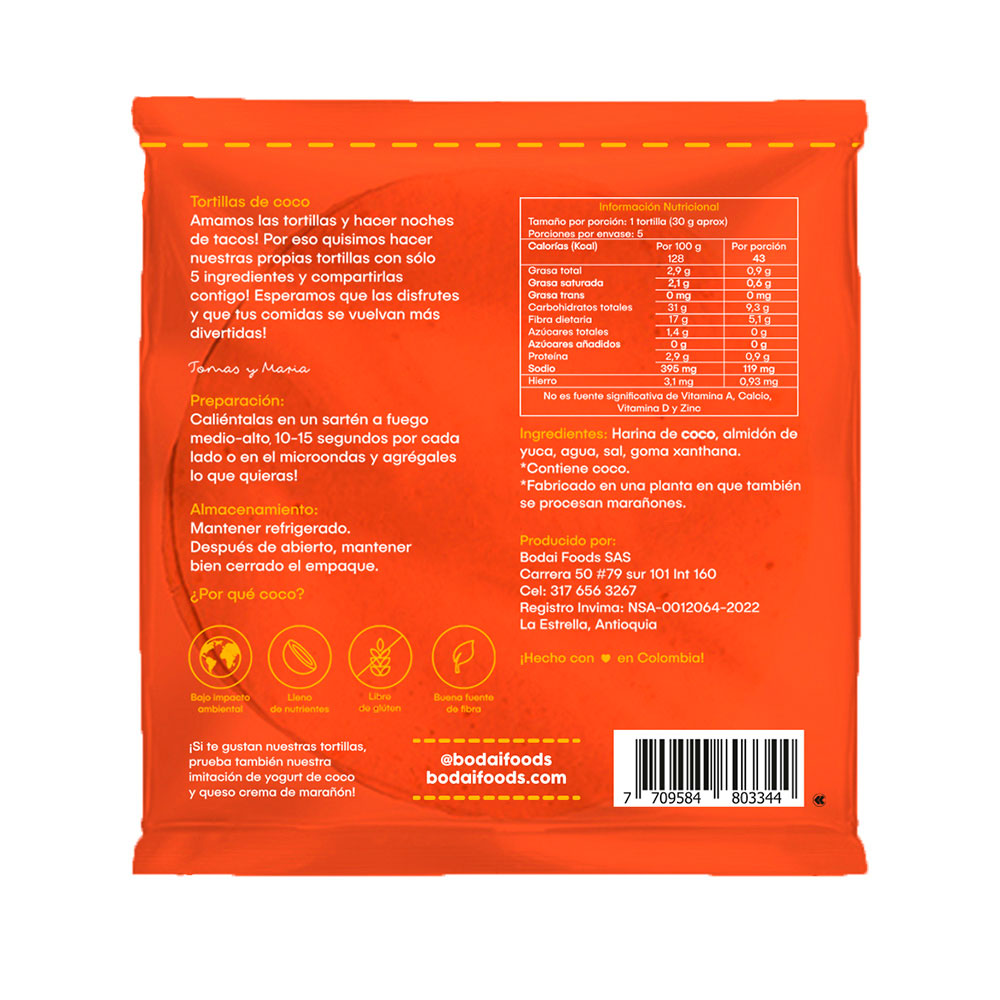 BODAI TORTILLAS HARINA COCO BOLSA X 5 UNDS