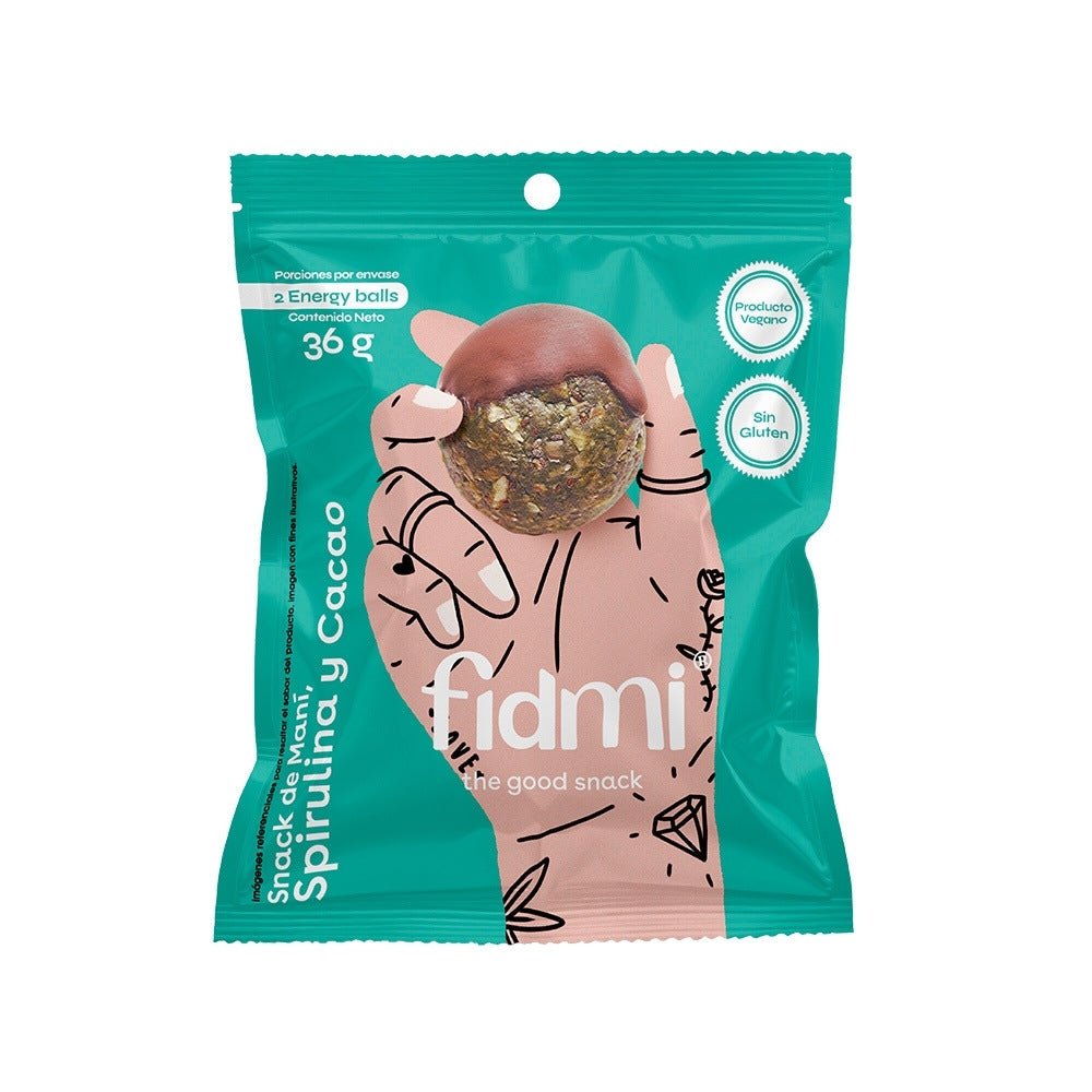 BOLITA DE ENERGIA FIDMI SPIRULINA Y CACAO BOLSA 36 G