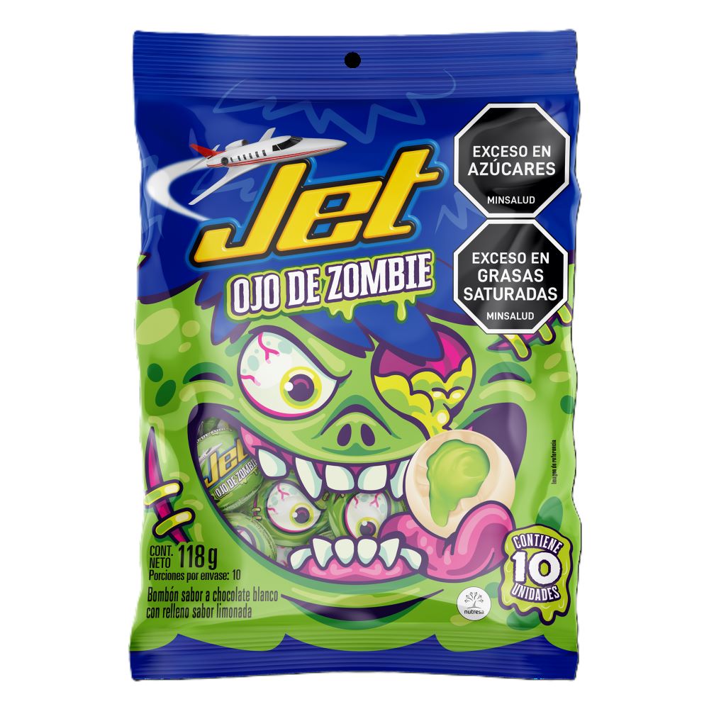 BOMBONES RELLENOS JET OJOS DE ZOMBIES BOLSA X 10 UNDS