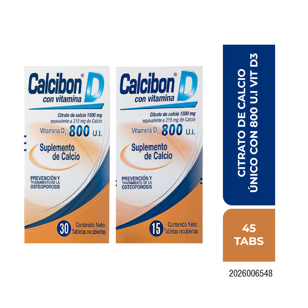 CALCIBON D TABLETAS 800 U.I CAJA 30+15