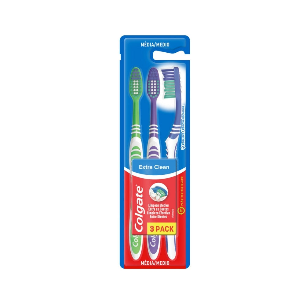 CEPILLO DENTAL COLGATE EXTRA CLEAN MEDIO X 3 UND