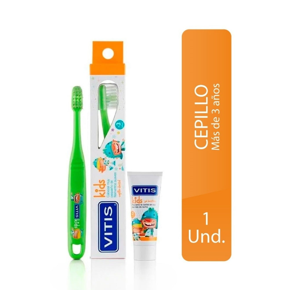 CEPILLO DENTAL VITIS KIDS X1 UND + GEL 8 ML