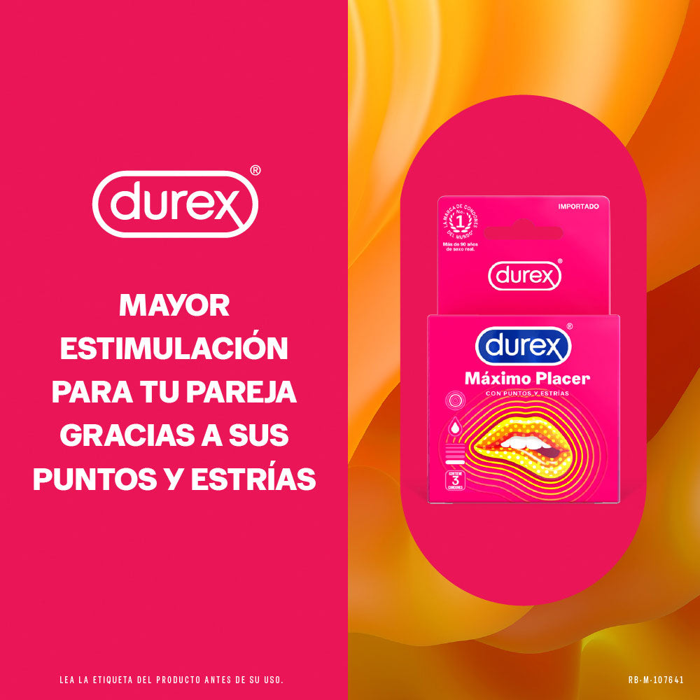 CONDON DUREX MAXIMO PLACER PRESERVATIVOS X 3 UNDS