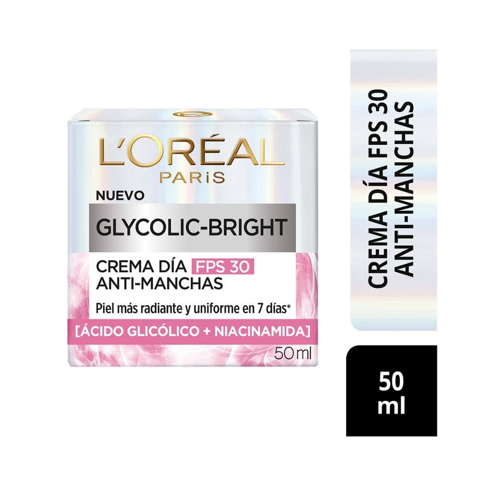 CREMA ANTI-MANCHAS LOREAL GLYCOLIC BRIGHT DAY SPF 30 FRASCO 50 ML