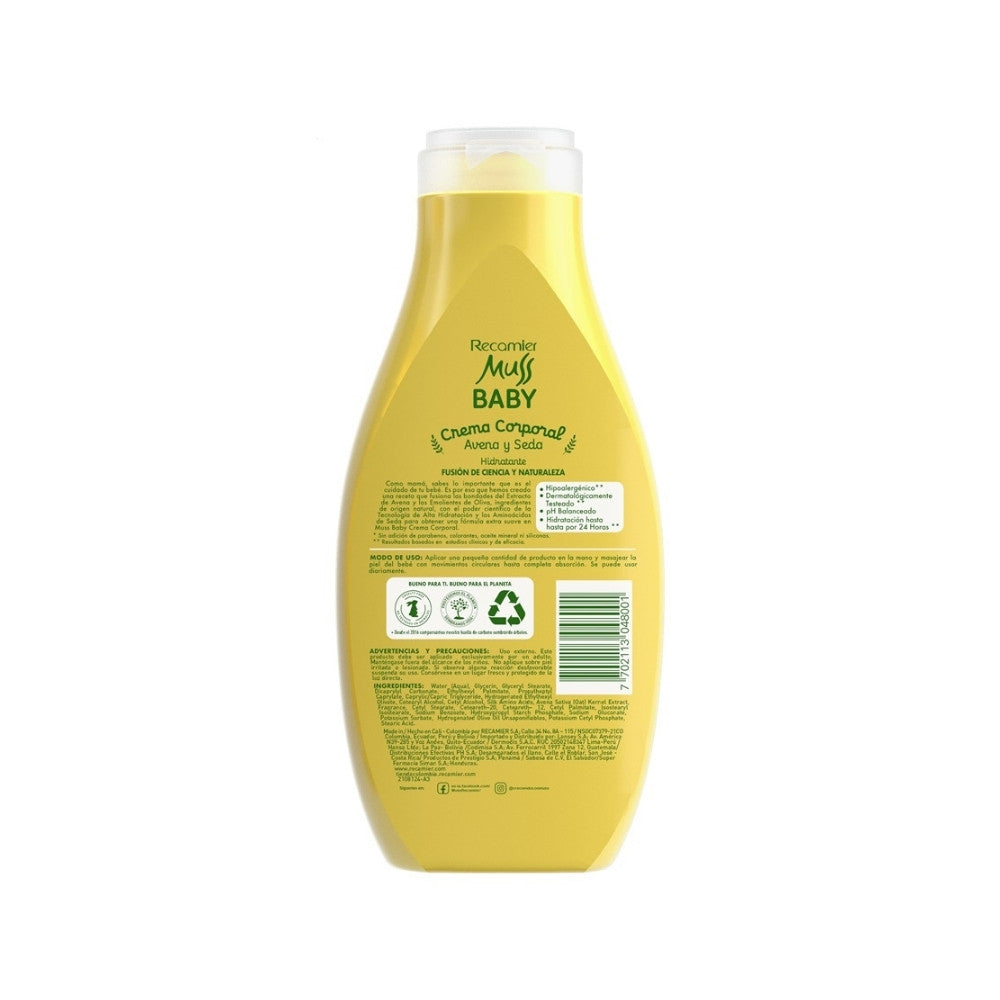 CREMA CORPORAL MUSS BABY AVENA Y SEDA FRASCO 400 ML