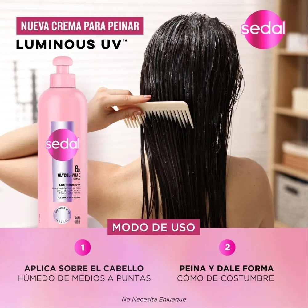 CREMA DE PEINAR SEDAL LUMINOSO UV FRASCO 300 ML