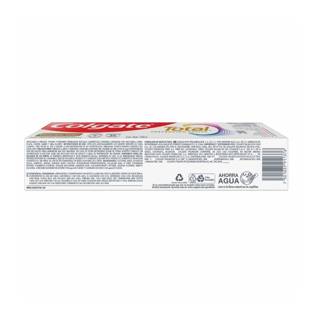 CREMA DENTAL COLGATE TOTAL ORIGINAL MINT CAJA 150 ML