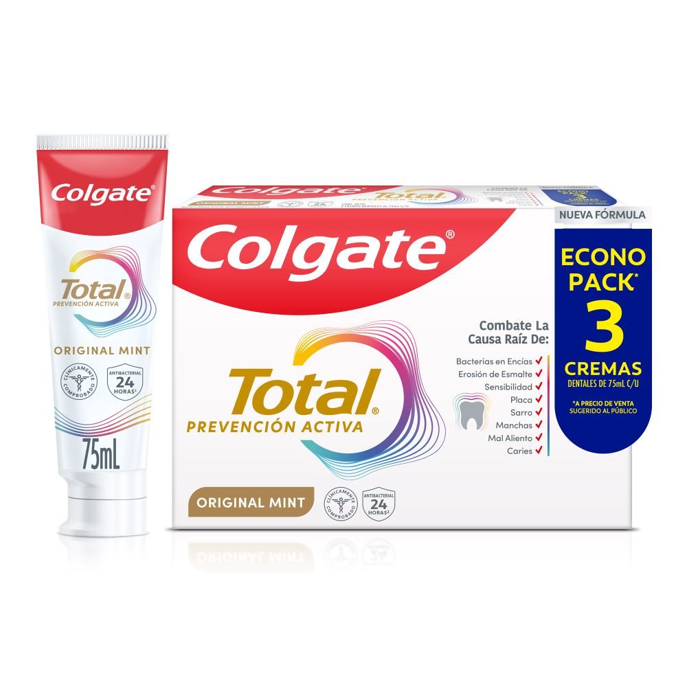 CREMA DENTAL COLGATE TOTAL ORIGINAL MINT PREVENCION ACTIVA CAJA 3 X 75ML