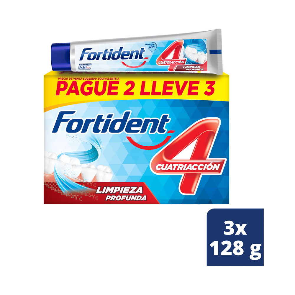 CREMA DENTAL FORTIDENT LIMPIEZA PROFUN 128G CAJA PAGUE 2 LLEVE 3