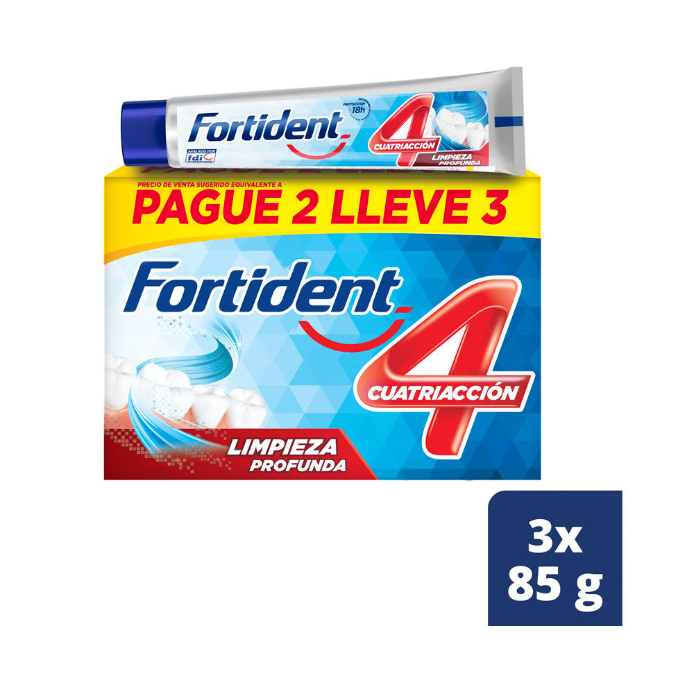CREMA DENTAL FORTIDENT LIMPIEZA PROFUN 85 G CAJA PAGUE 2 LLEVE 3
