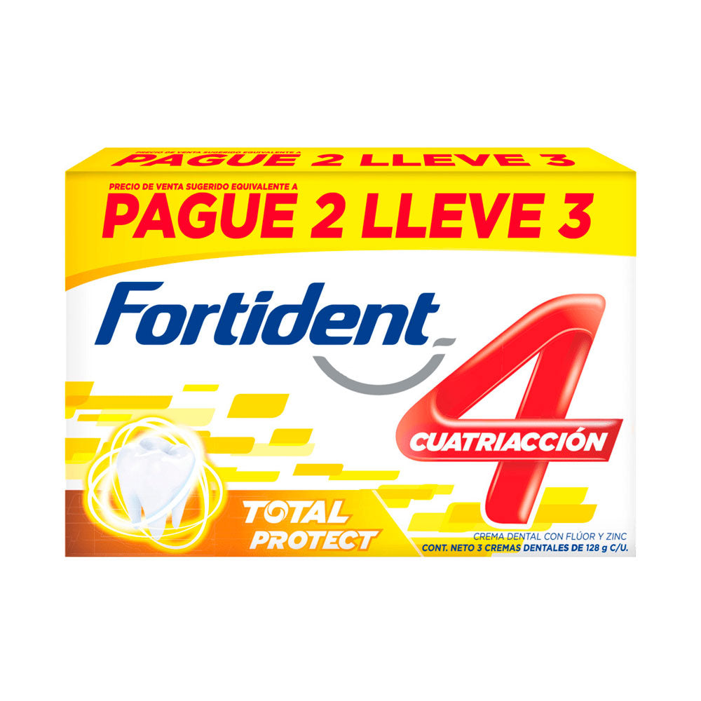 CREMA DENTAL FORTIDENT TOTAL PROTECT 128 G CAJA PAGUE 2 LLEVE 3