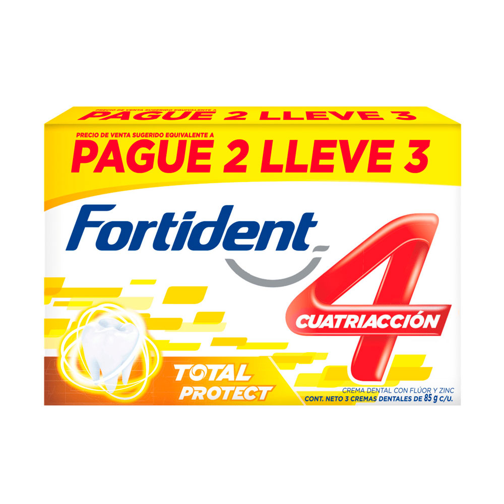 CREMA DENTAL FORTIDENT TOTAL PROTECT 85 G CAJA PAGUE 2 LLEVE 3