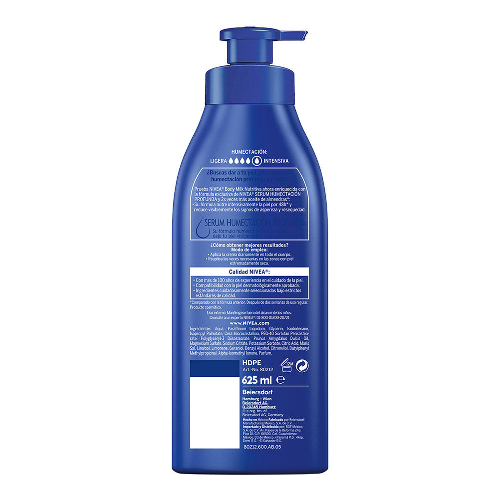 CREMA NIVEA BODY MILK NUTRITIVA 48H FRASCO 625 ML