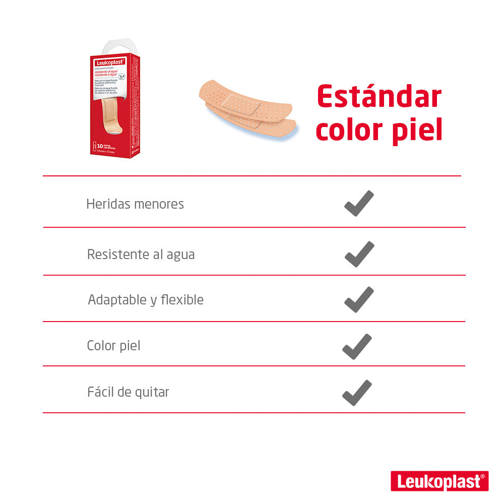 CURAS LEUKOPLAST ESTANDAR COLOR PIEL CAJA X 10 UNDS